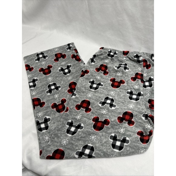 Disney Mens Lounge Pajama Pants XL Mickey Mouse Ears Buffalo Plaid Gray NWT - Picture 8 of 8